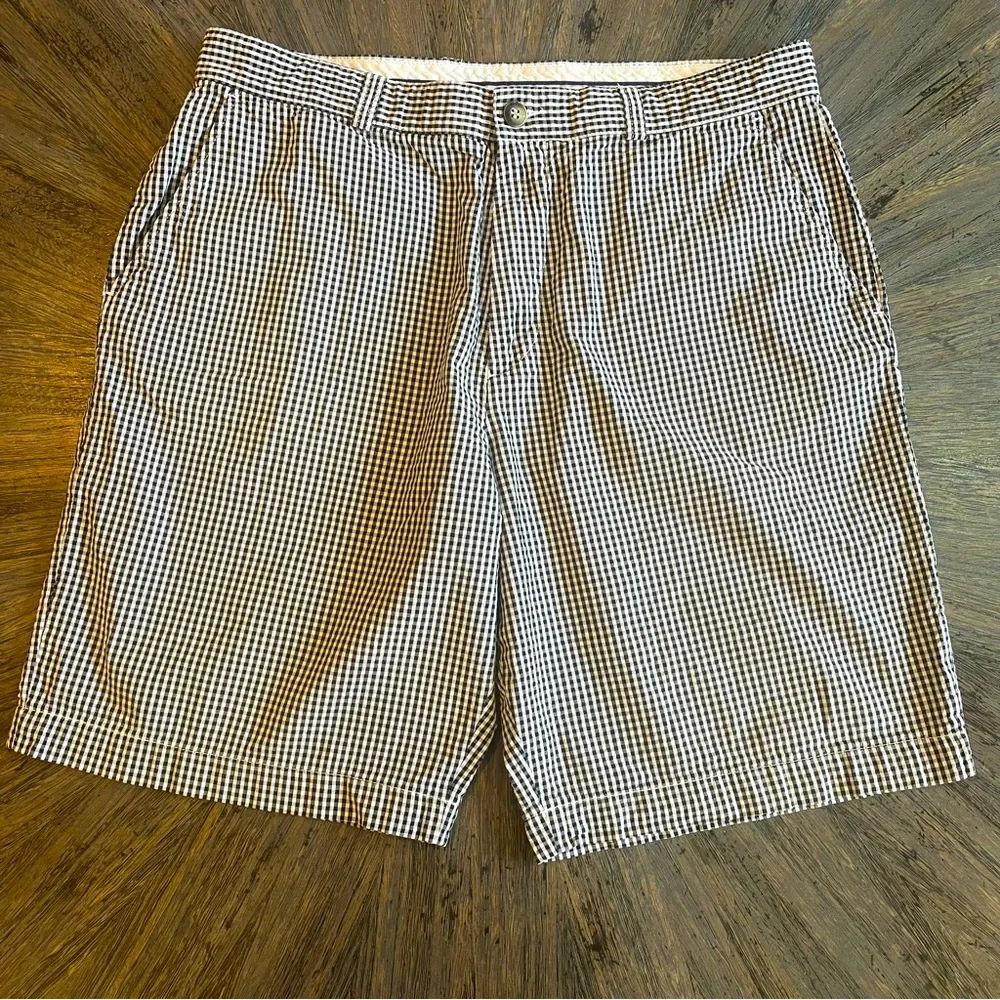 Vintage Lacoste Men’s Seersucker Gingham Checkered Shorts Black White Size 36‎